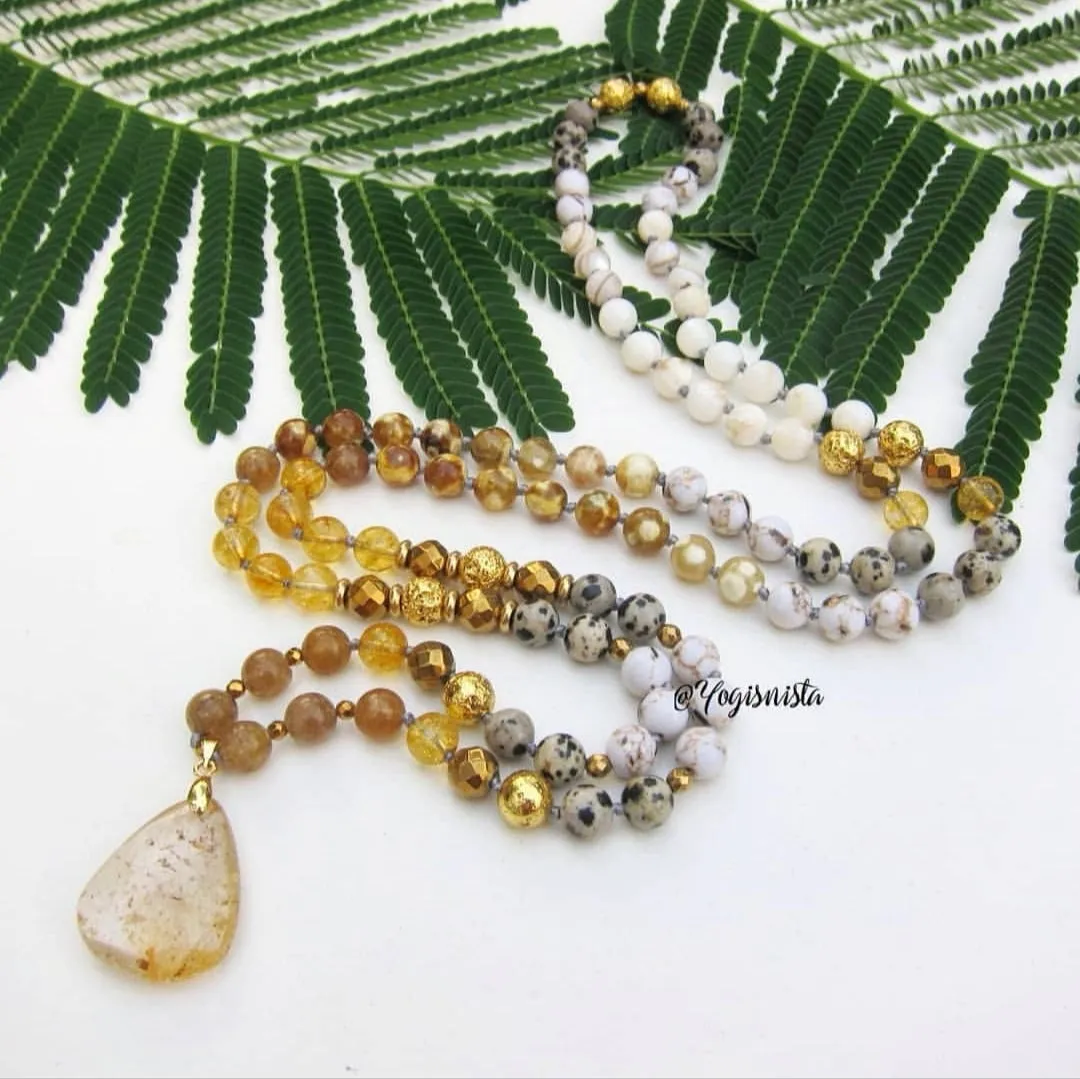 108 Inner Glow Citrine Quartz Mala Beaded Necklace - Limited Edition