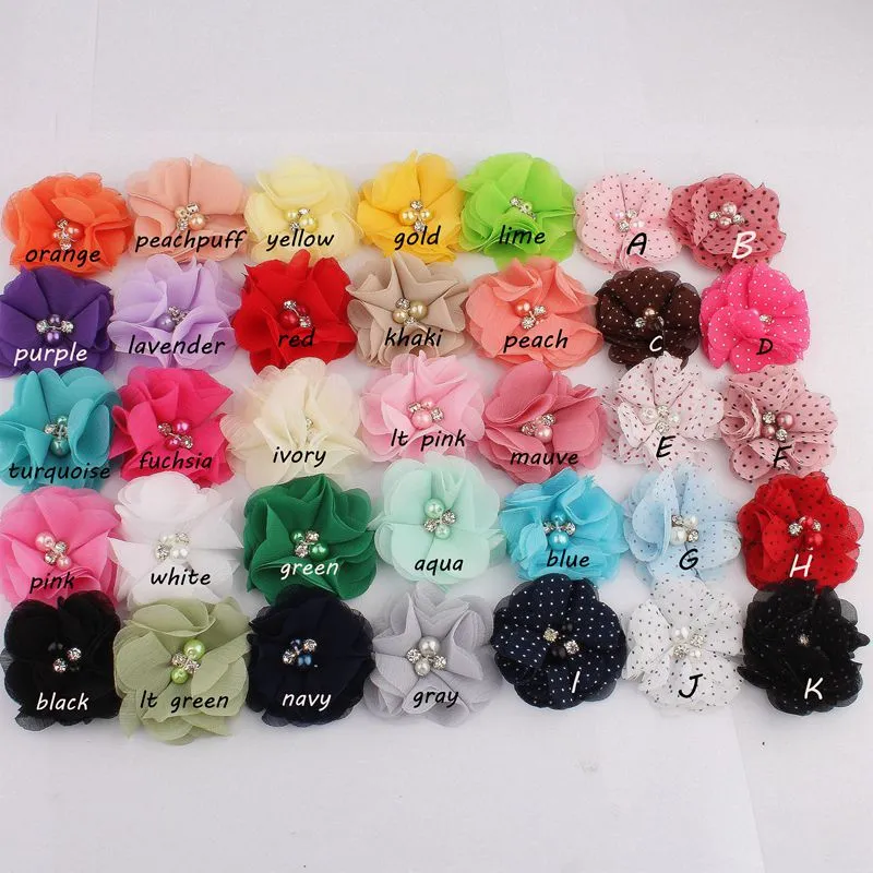 10PCS 2 35Colors Chiffon Fabric Flower