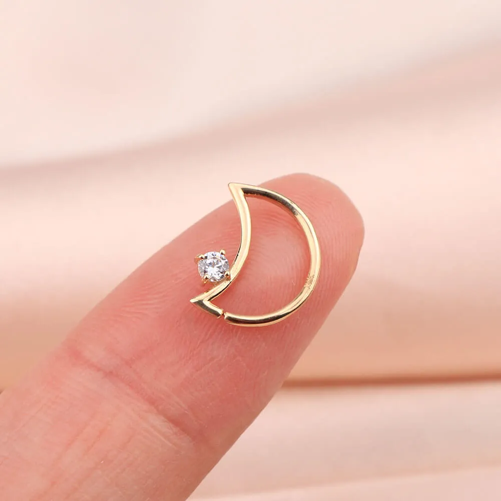 16G 14KT Real Gold Moon Minimalist Daith Earring