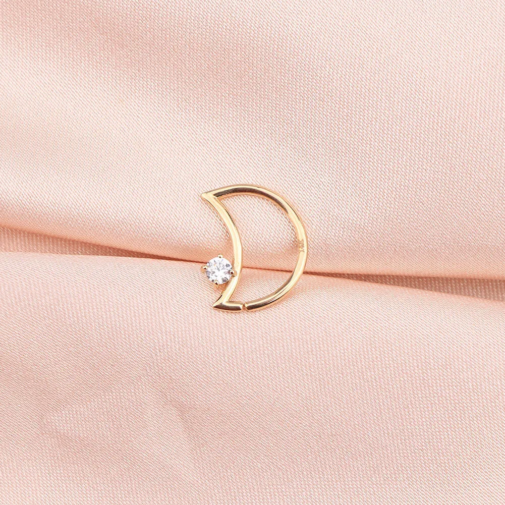 16G 14KT Real Gold Moon Minimalist Daith Earring