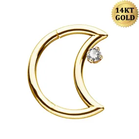 16G 14KT Real Gold Moon Minimalist Daith Earring