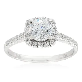 18ct White Gold 1.00 Carat Diamond Halo Ring with 3/4 Carat Certified Centre Diamond