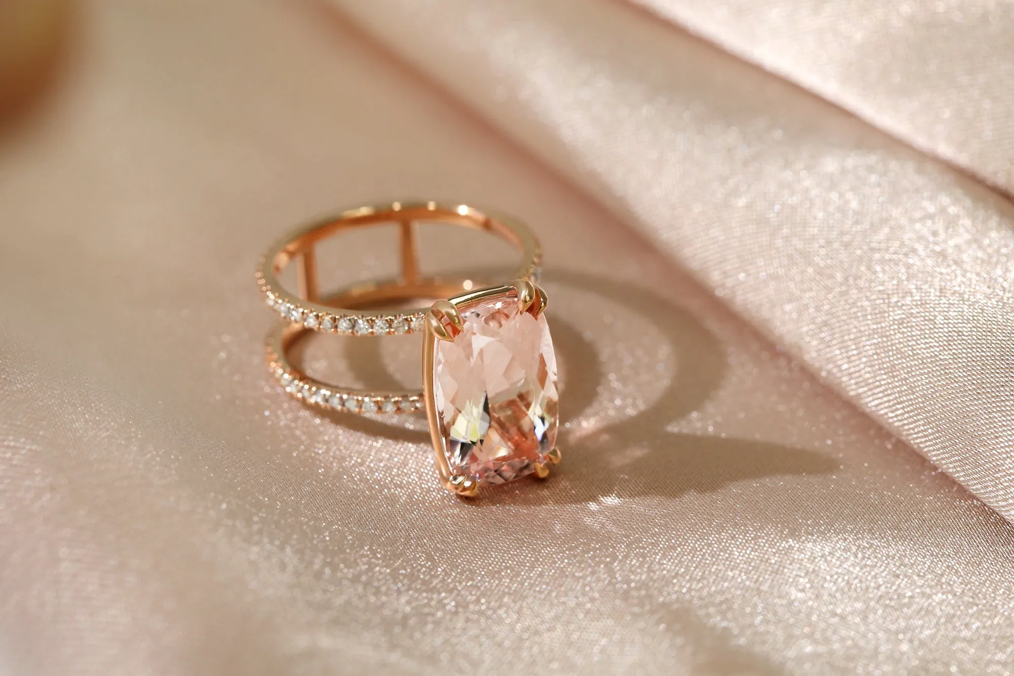 6ct.tw Morganite Parallel Double Band Ring