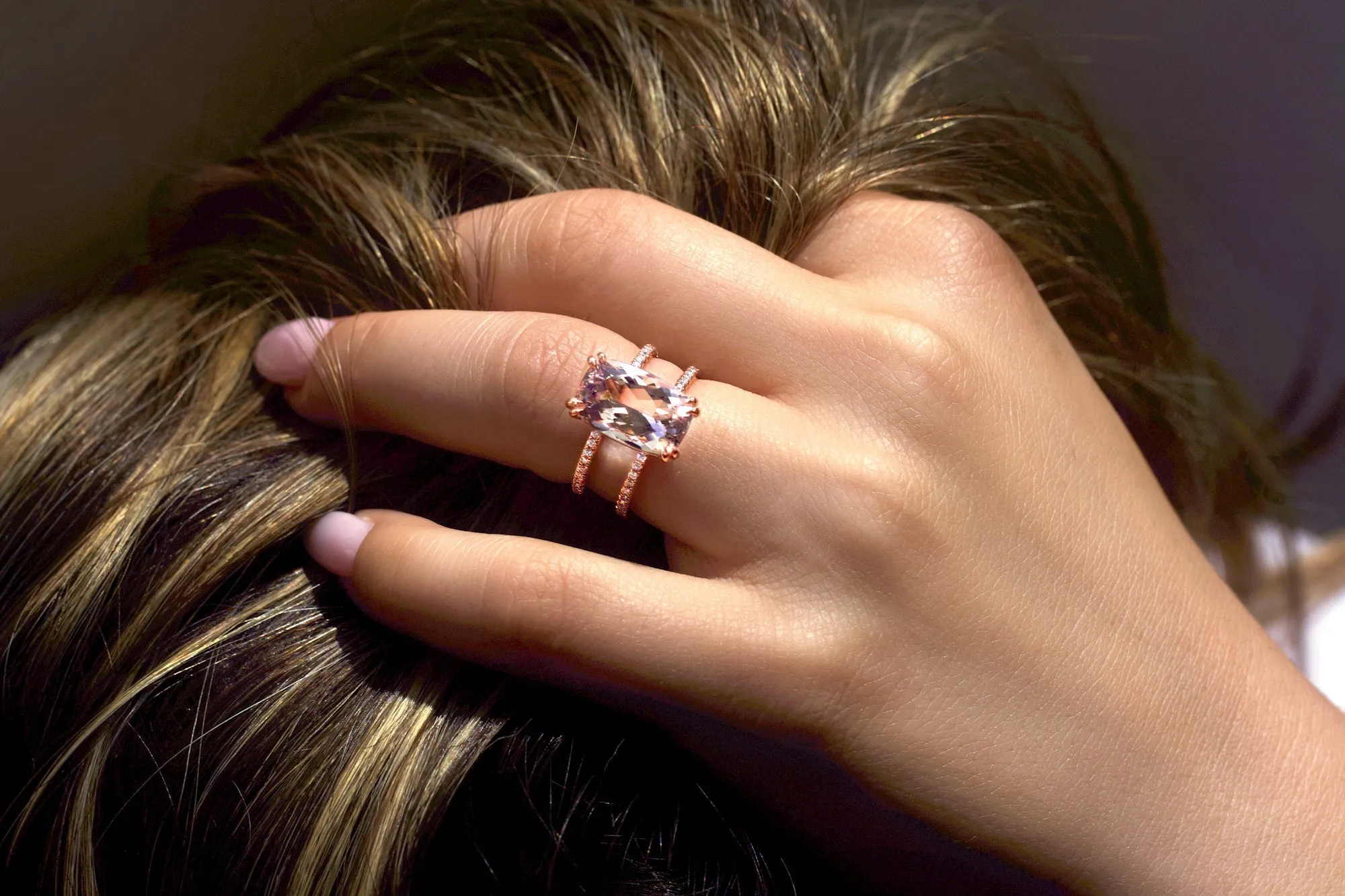 6ct.tw Morganite Parallel Double Band Ring