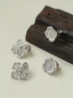 925 Silver New Hollow Lace Stud Earrings Four Leaf Clover Stud Earrings