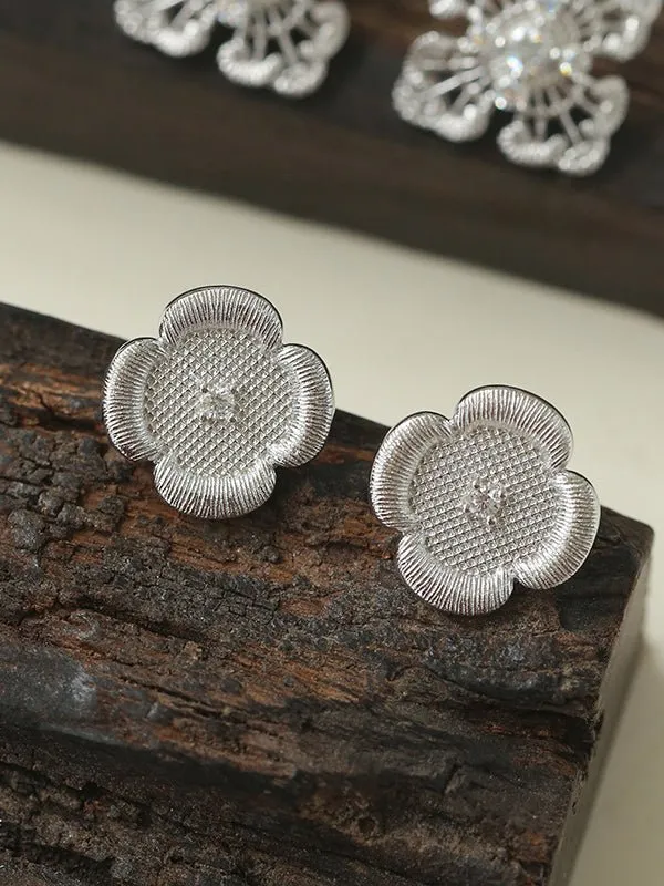 925 Silver New Hollow Lace Stud Earrings Four Leaf Clover Stud Earrings