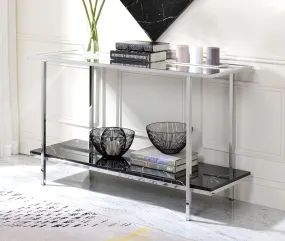 ACME Angwin Console Table, Mirrored Faux Marble & Chrome