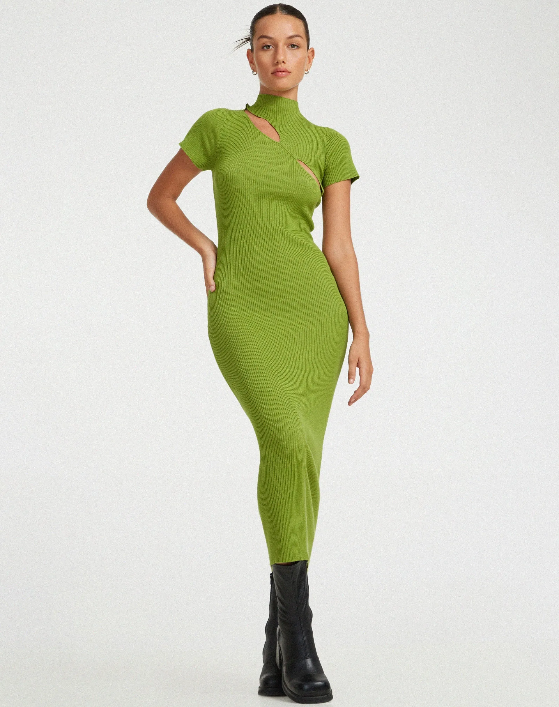 Afiqah Knitted Midi Dress in Golden Lime