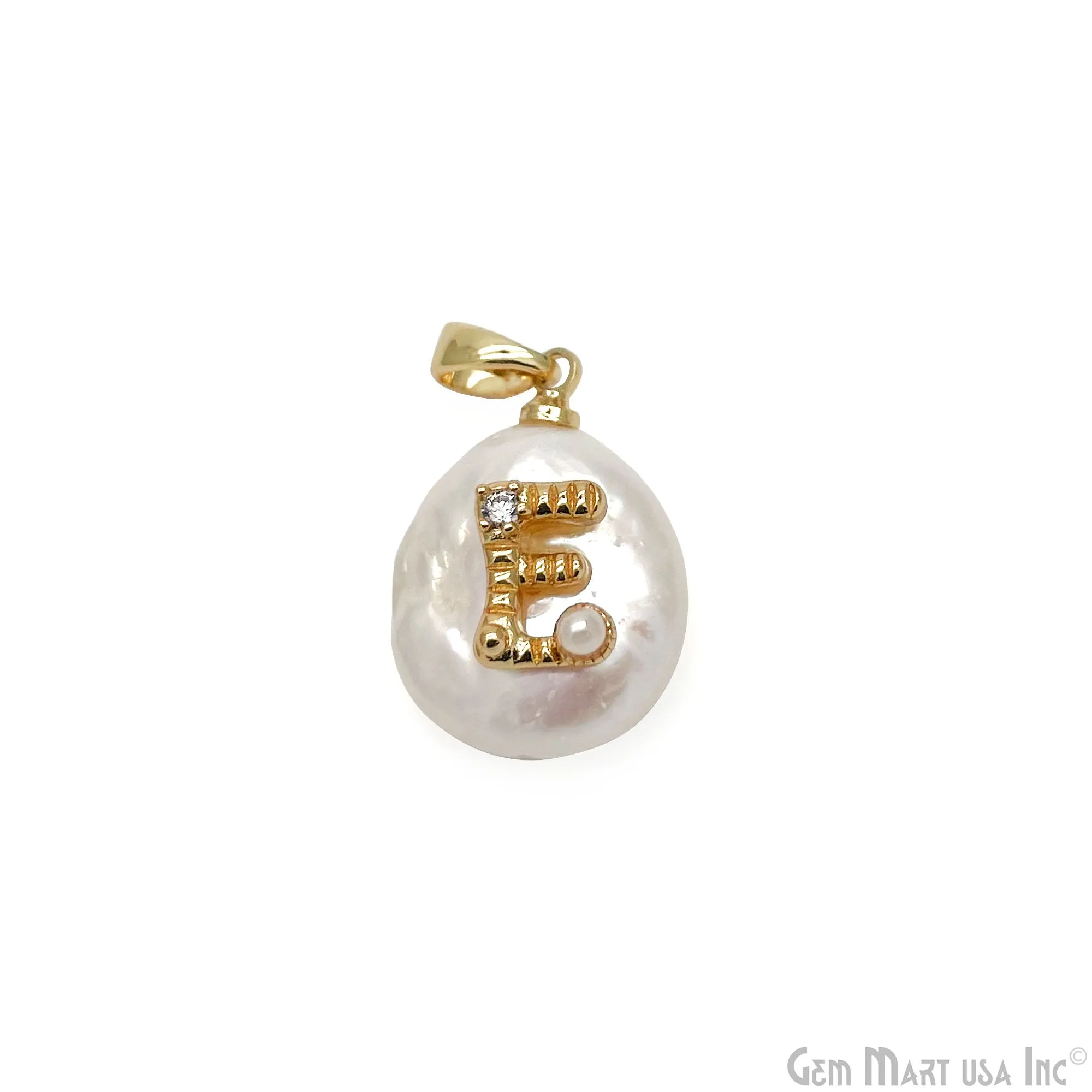 Alphabets Organic Freshwater Pearl Gold Plated Single Bail Pendant, Letter Charms, Personalized Necklace