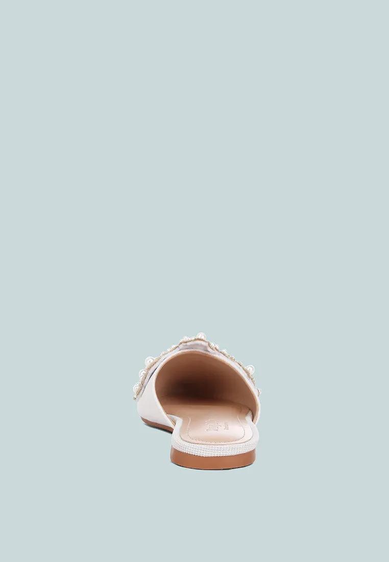 ASTRE Pearl Embellished Shimmer Mules In White