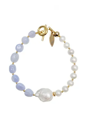 Baroque Pearl with Blue Lace Agate Bracelet JB009