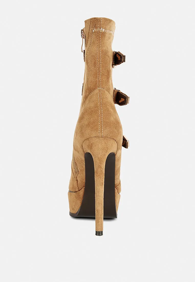 BEAUX High Platform Stiletto Ankle Boots in Tan