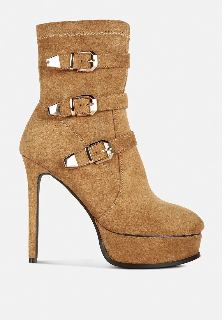 BEAUX High Platform Stiletto Ankle Boots in Tan