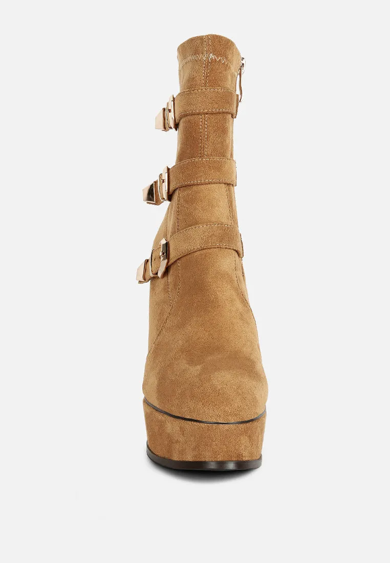 BEAUX High Platform Stiletto Ankle Boots in Tan