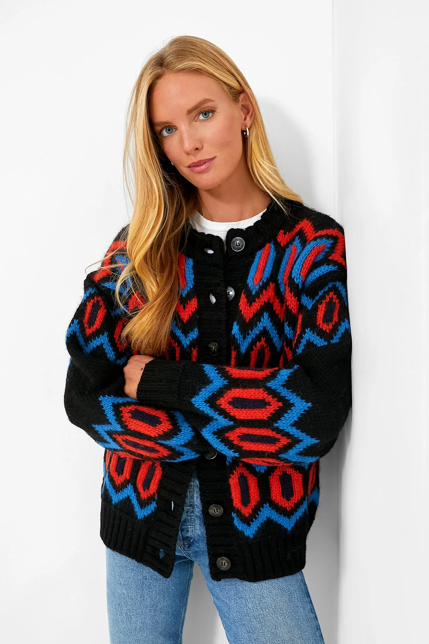 Black Chunky Graphic Wool Cardigan