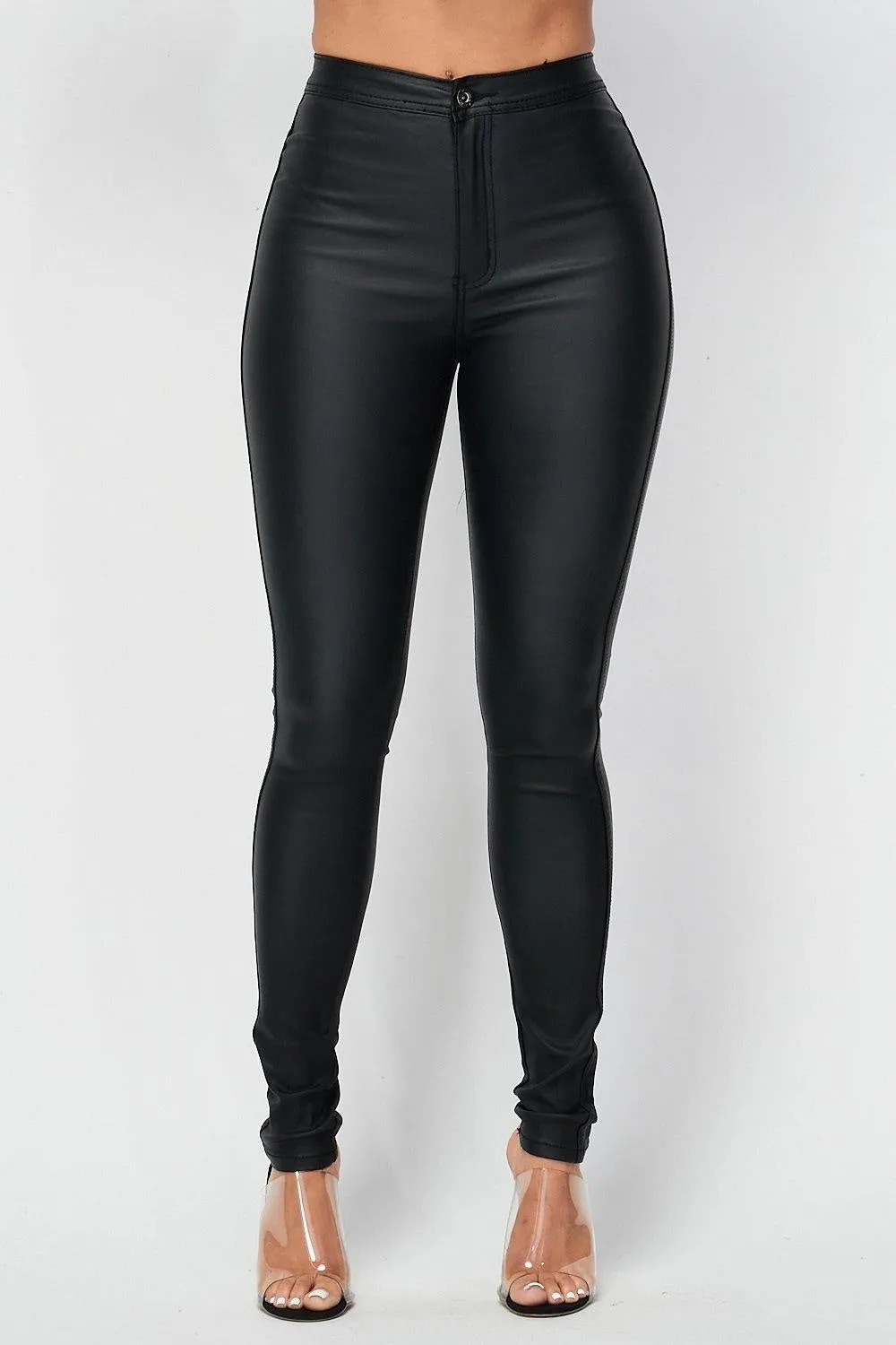 Black Coated Metallic High Rise Pants