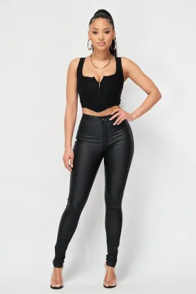 Black Coated Metallic High Rise Pants