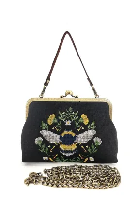 Black Vintage Bee Kisslock Bag