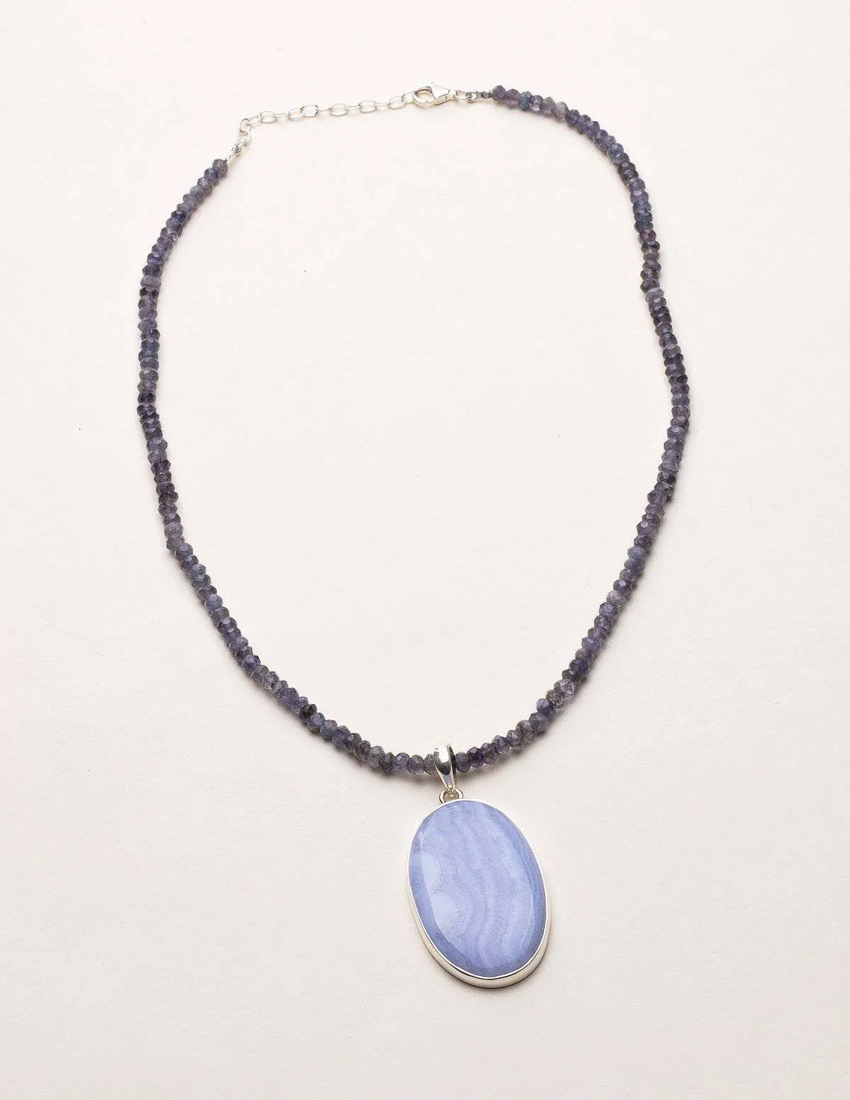 Blue Lace Agate and Iolite Beaded Necklace - One of a Kind