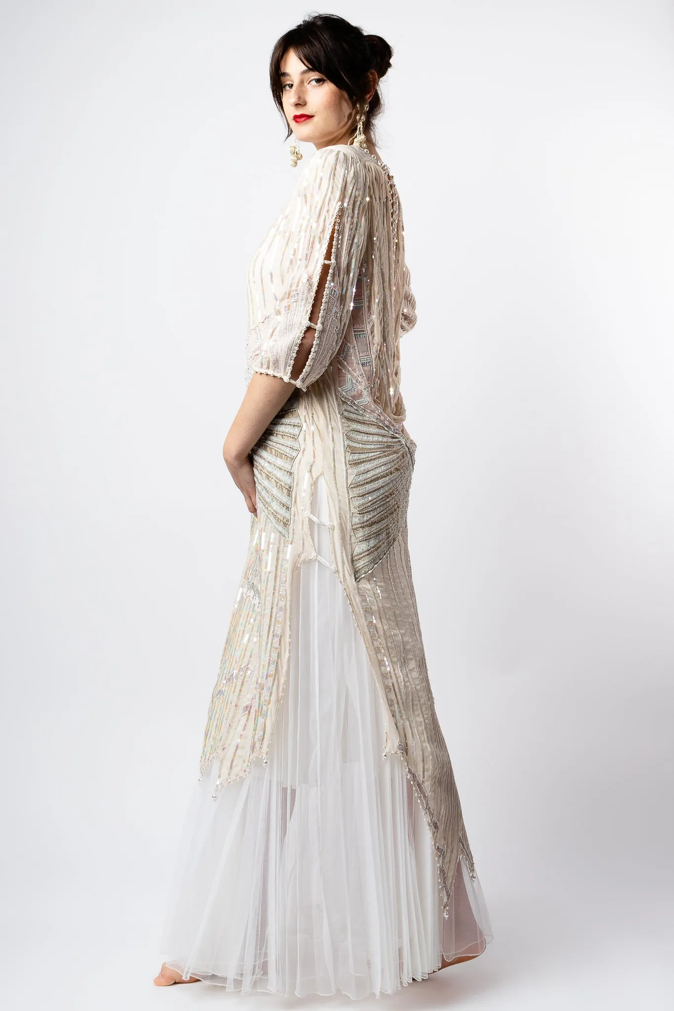 Deco Beaded Cowl Back Gown