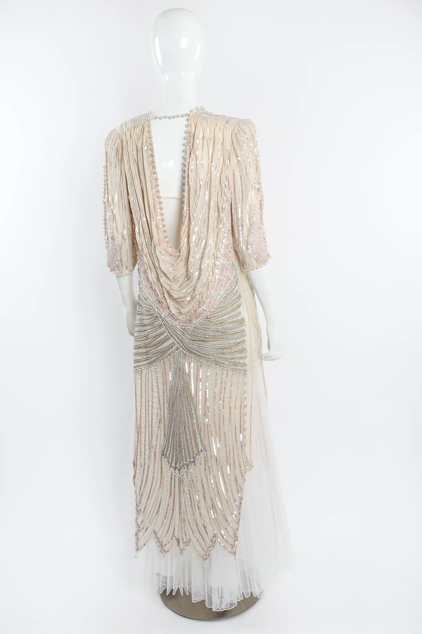 Deco Beaded Cowl Back Gown