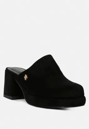 DELAUNAY Black Suede Heeled Mule Sandals