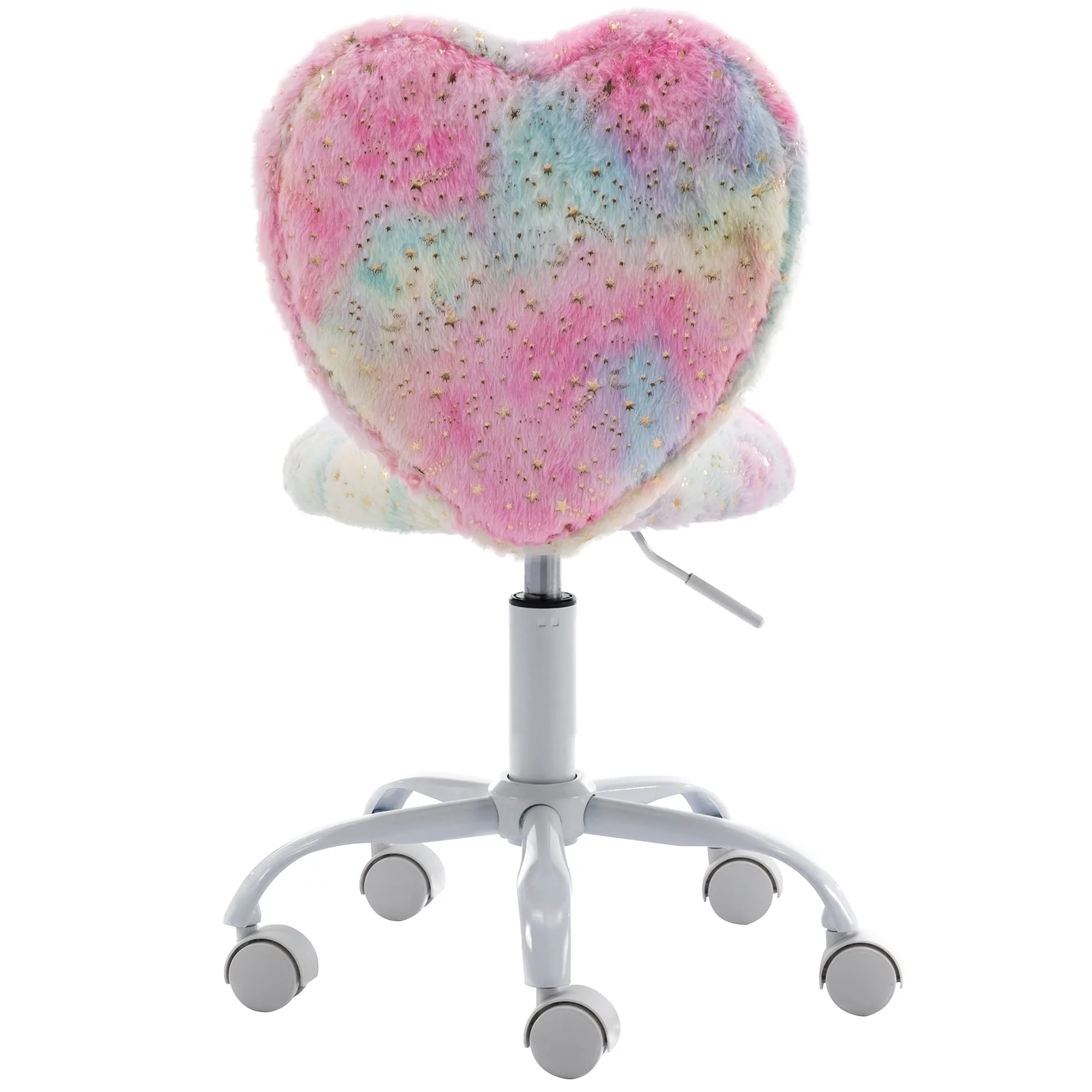 DM Furniture Small Kids Chair, Cute Heart Girls Desk Chair, Rolling Study Chair Furry Pink Computer Chair, Faux Fur Swivel Vanity Chair for Children Bedroom/Study, Colorful