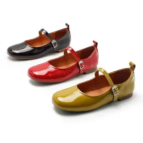 Dwarves Handmade Patent Leather Womens Michaela Mary Jane Flats in Red/Yellow/Black/Wine Red