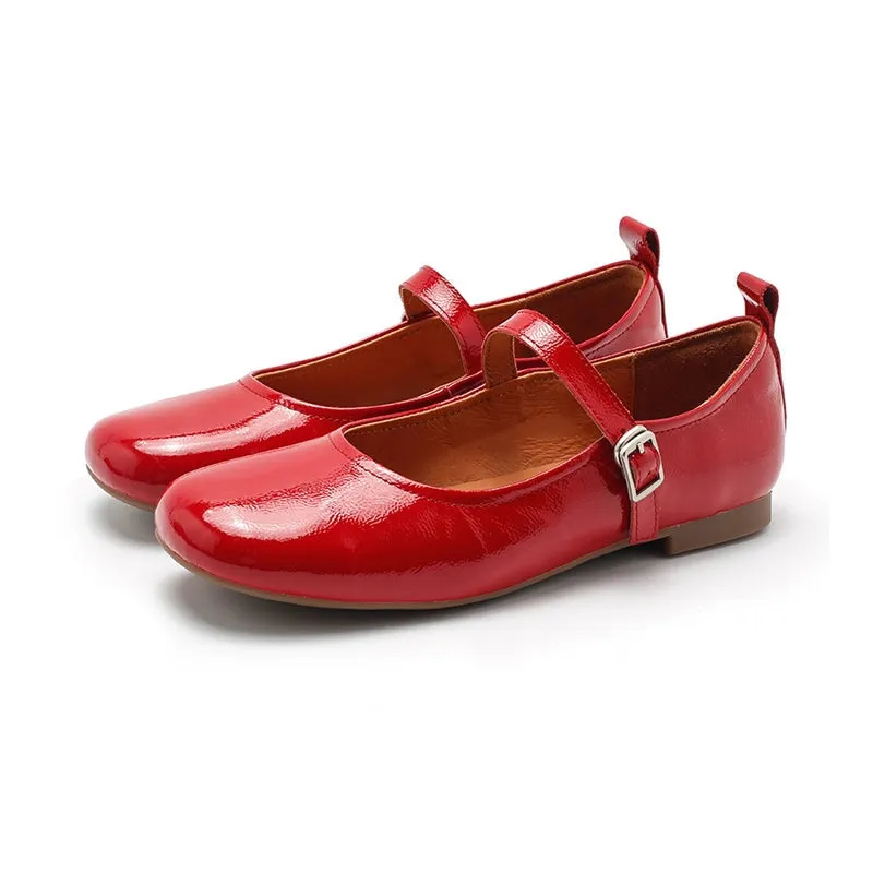 Dwarves Handmade Patent Leather Womens Michaela Mary Jane Flats in Red/Yellow/Black/Wine Red