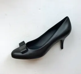 Ferragamo Carla Vara Black Leather Bow Heels Sale Pumps