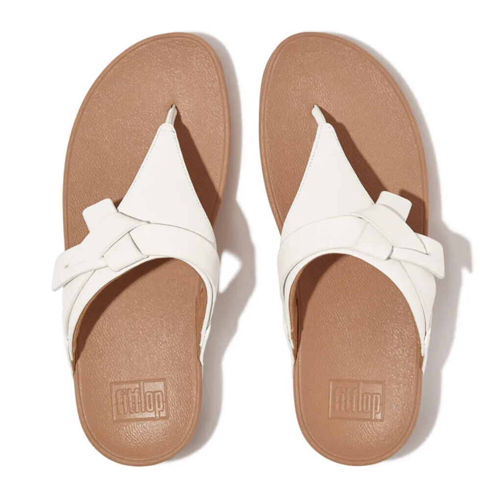 Fitflop Lulu Folded-Knot Leather Toe-Post Sandals - Urban White