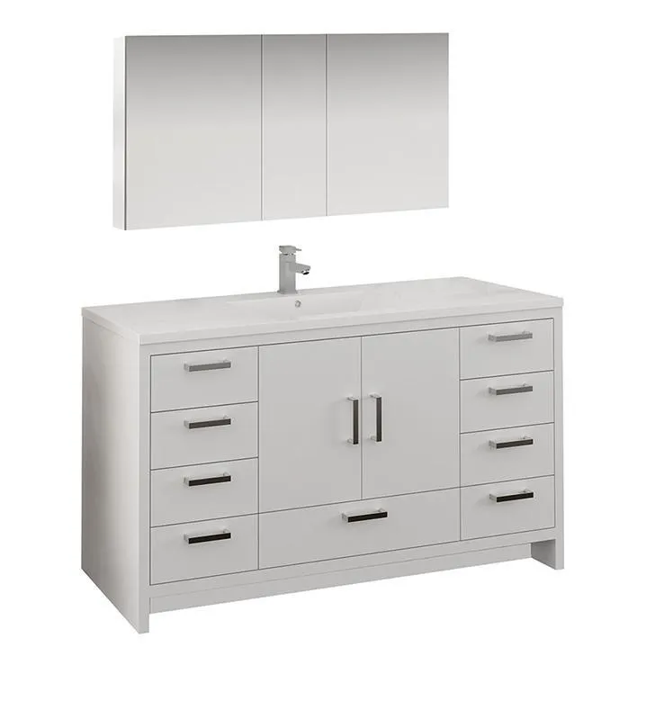 Fresca Imperia 60 White Single Sink Bath Bowl Vanity Set w/ Cabinet & Faucet