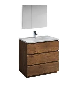 Fresca Lazzaro 36 Rosewood Bath Bowl Vessel Vanity Set w/ Cabinet & Faucet