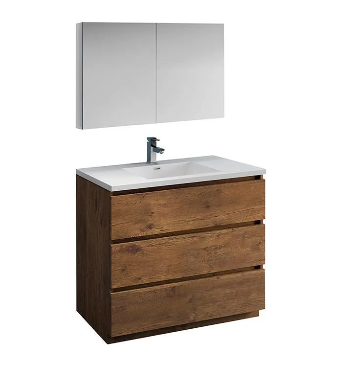 Fresca Lazzaro 42 Rosewood Bath Bowl Vessel Vanity Set w/ Cabinet & Faucet