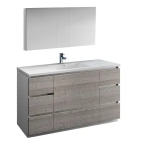 Fresca Lazzaro 60 Ash Gray Single Sink Bath Bowl Vanity Set w/ Cabinet/Faucet