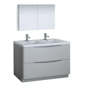 Fresca Tuscany 48 Gray Double Sink Bath Bowl Vanity Set w/ Cabinet & Faucet