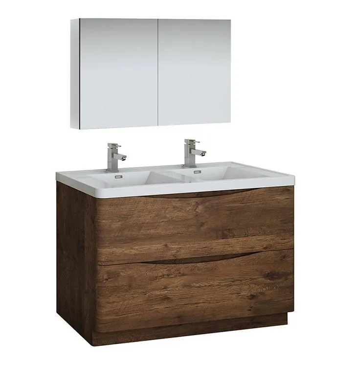 Fresca Tuscany 48 Rosewood Double Sink Bath Bowl Vanity Set w/ Cabinet/Faucet