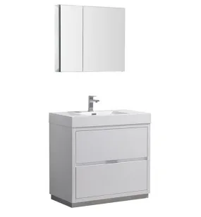 Fresca Valencia 36 Glossy White Free Standing Modern Bathroom Vanity w/ Medicine Cabinet | FVN8436WH