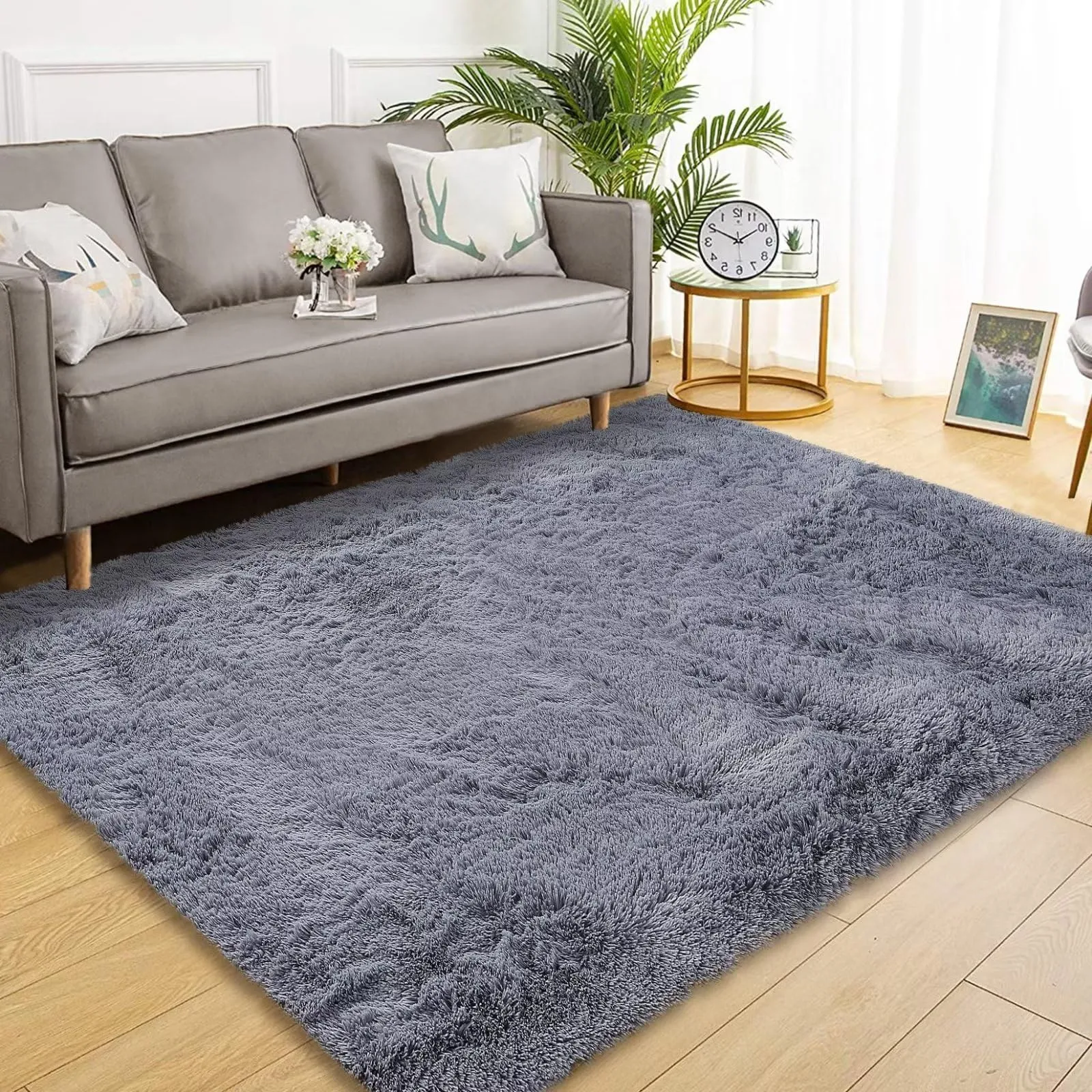 GARVEE 31x31 Area Rugs for Bedroom Plush Rug Fuzzy Rug Living Room Rugs Non-Slip Rug for Living Room Bedroom Dining Room Office,Round,Grey