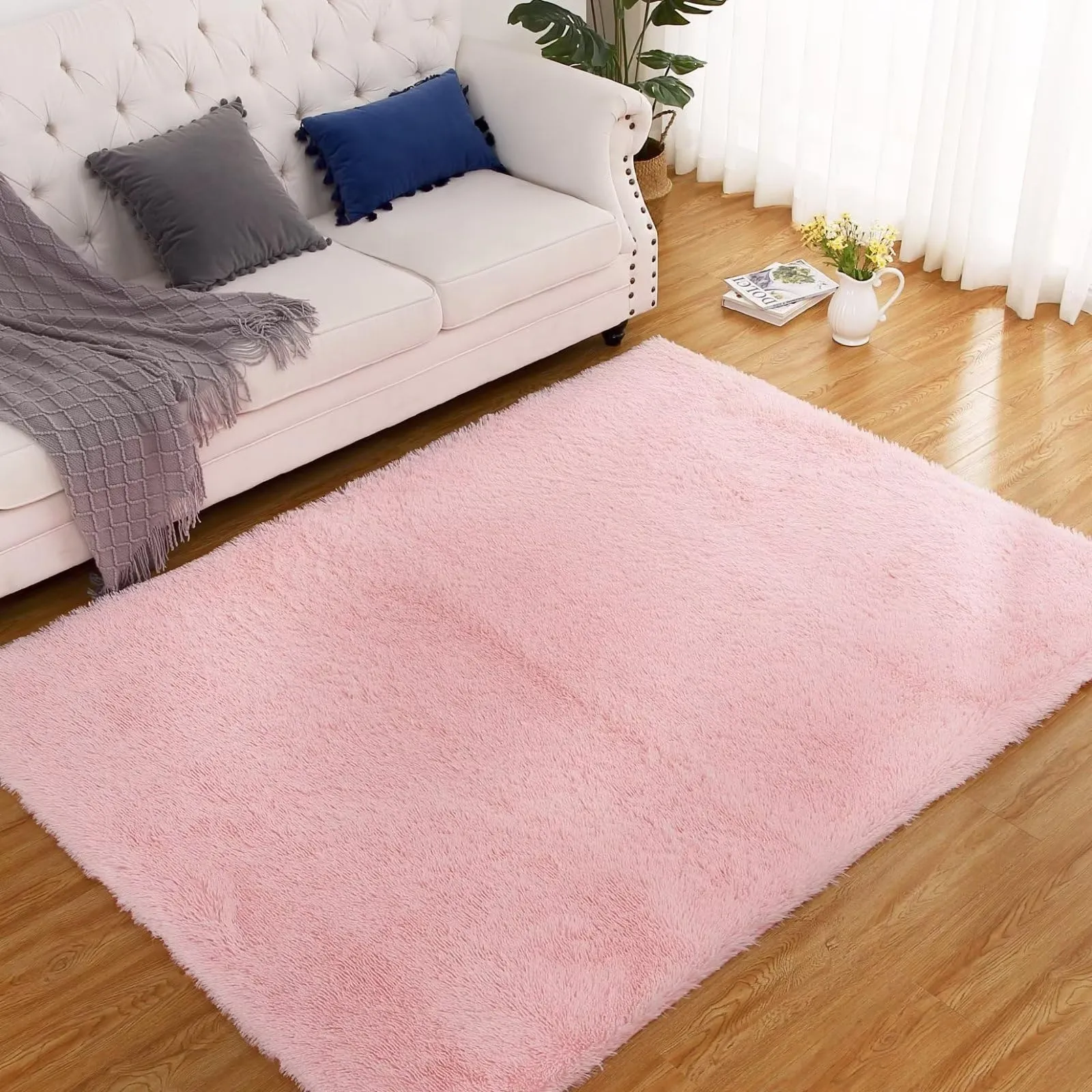 GARVEE 8x10 Area Rugs for Bedroom Plush Rug Fuzzy Rug Living Room Rugs Non-Slip Rug for Living Room Bedroom Dining Room Office,Pink