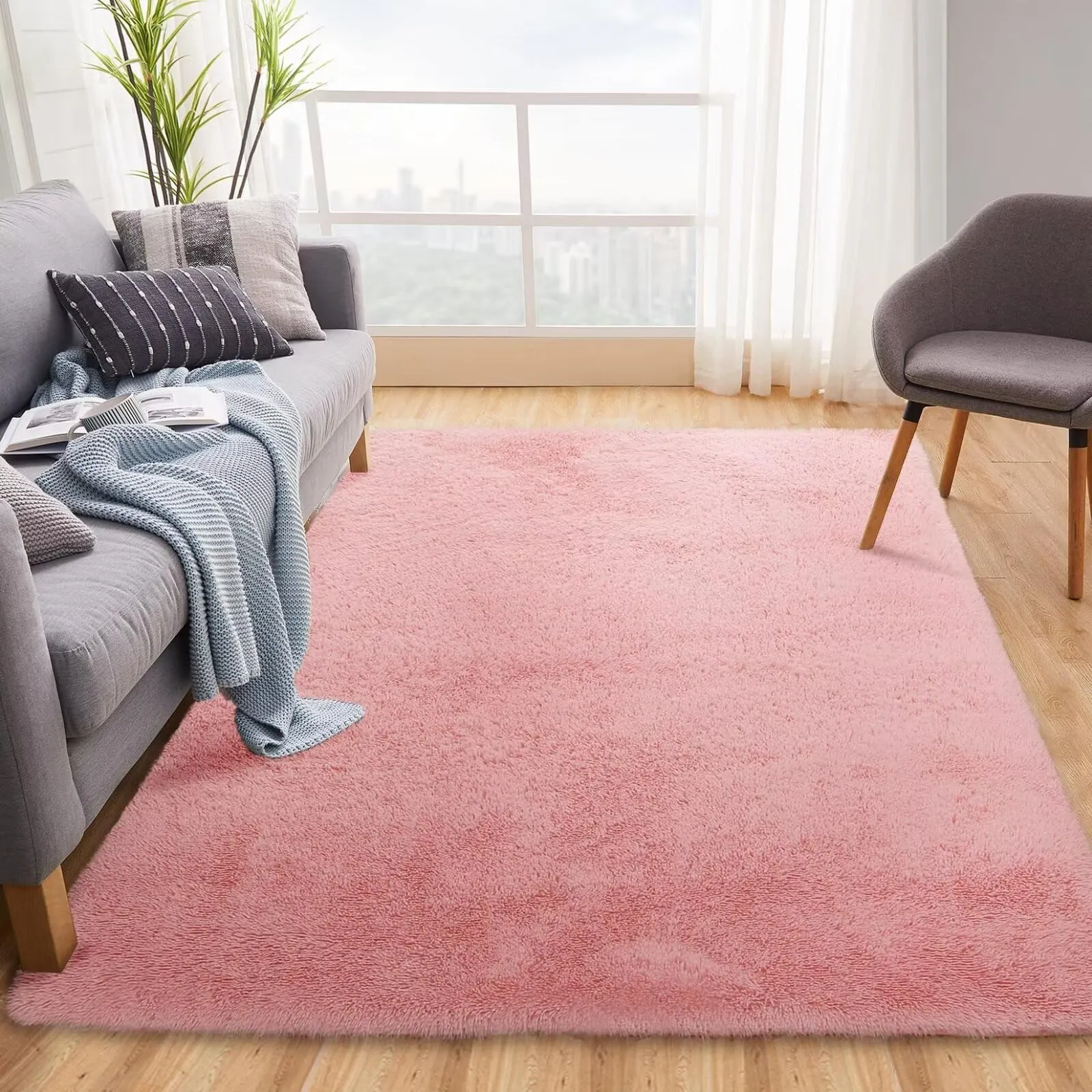 GARVEE 8x10 Area Rugs for Bedroom Plush Rug Fuzzy Rug Living Room Rugs Non-Slip Rug for Living Room Bedroom Dining Room Office,Pink