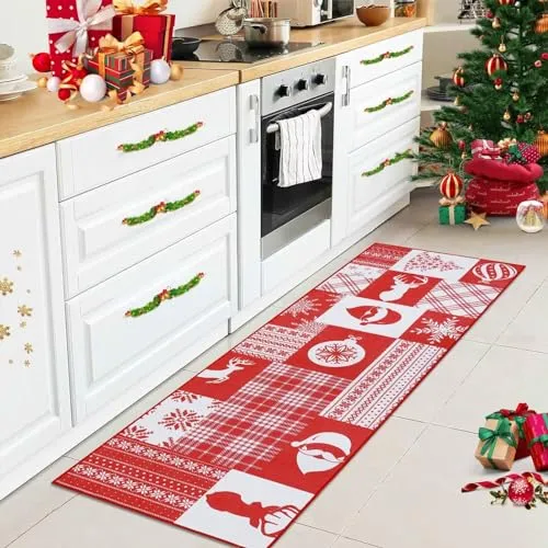 GARVEE Area Rug 2x8 Christmas Rugs Washable Rug Christmas Kitchen Rugs for Living Room Bedroom Dining Room Office Nursery Non-Slip Kitchen Rug,Red