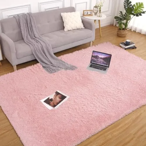 GARVEE Area Rug for Bedroom Plush Rug Non-Slip 4x6 Carpet Shaggy Rug for Living Room Bedroom Dining Room Kitchen Office Nursery Home Decor,Pink