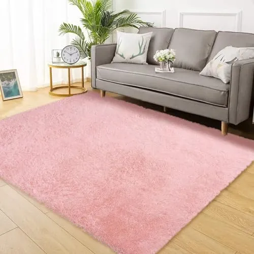 GARVEE Area Rug for Bedroom Plush Rug Non-Slip 4x6 Carpet Shaggy Rug for Living Room Bedroom Dining Room Kitchen Office Nursery Home Decor,Pink