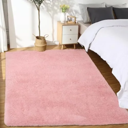 GARVEE Area Rug for Bedroom Plush Rug Non-Slip 4x6 Carpet Shaggy Rug for Living Room Bedroom Dining Room Kitchen Office Nursery Home Decor,Pink