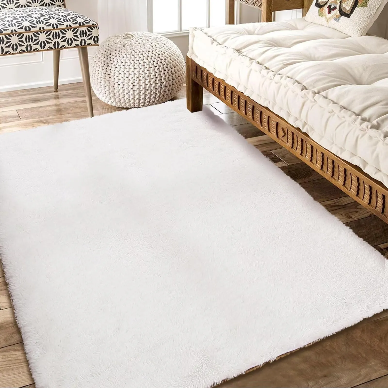 GARVEE Area Rug for Bedroom Plush Rug Non-Slip 4x6 Carpet Shaggy Rug for Living Room Bedroom Dining Room Kitchen Office Nursery Home Decor,White