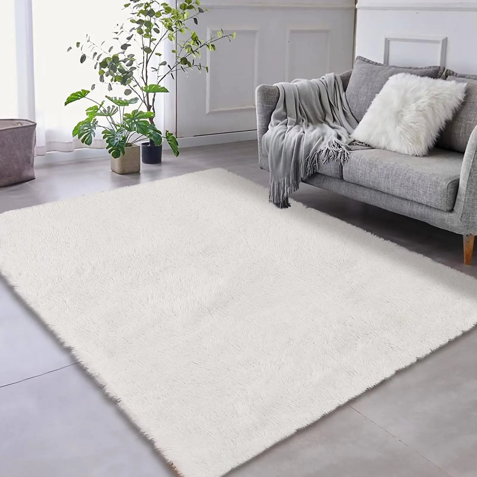 GARVEE Area Rug for Bedroom Plush Rug Non-Slip 4x6 Carpet Shaggy Rug for Living Room Bedroom Dining Room Kitchen Office Nursery Home Decor,White