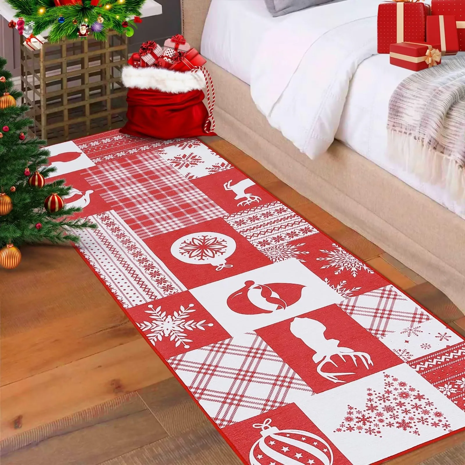 GARVEE Christmas Area Rug 2x6 Washable Mats Entry Rug for Living Room Bedroom Dining Room Easy Care Indoor Floor