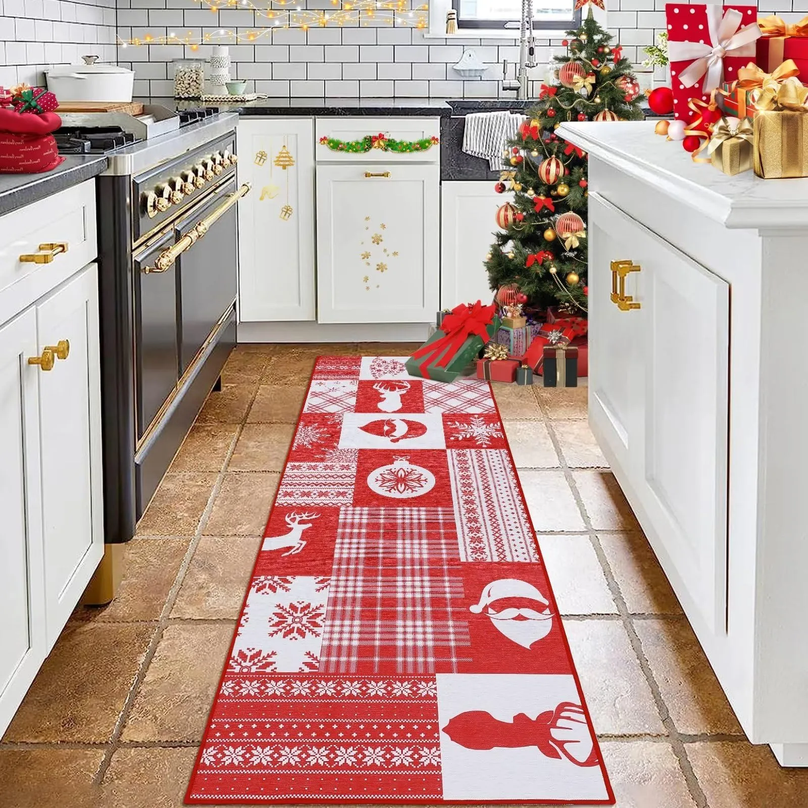 GARVEE Christmas Area Rug 2x6 Washable Mats Entry Rug for Living Room Bedroom Dining Room Easy Care Indoor Floor