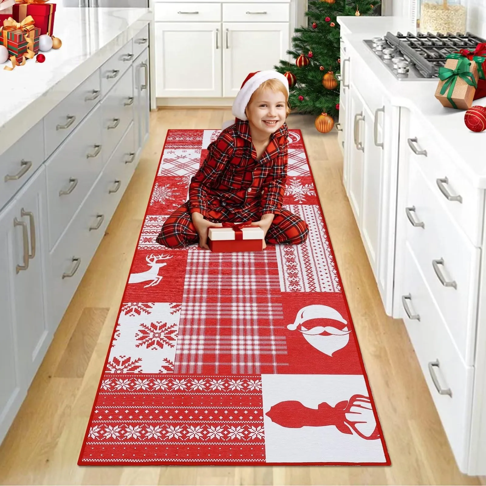 GARVEE Christmas Area Rug 2x6 Washable Mats Entry Rug for Living Room Bedroom Dining Room Easy Care Indoor Floor